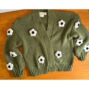 Maeve Anthropologie Chunky Green  Cardigan Crochet Flowers, Twee, Cottagecore